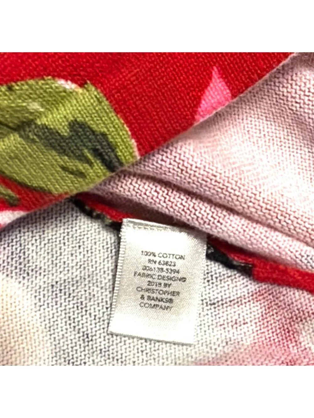 Christopher & Banks Red Floral & Lemon Print Short sleeve sweater Womens Size XL